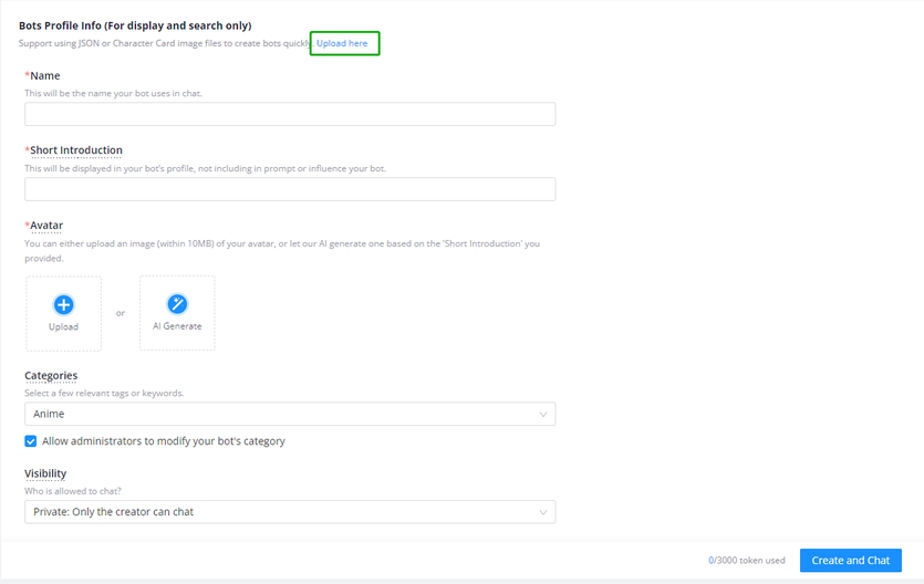 Joyland advanced bot creation fields